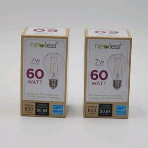 New Leaf LED Filament A19 Bulbs 60 Watt Soft White‎ Dimmable 800 Lumens New